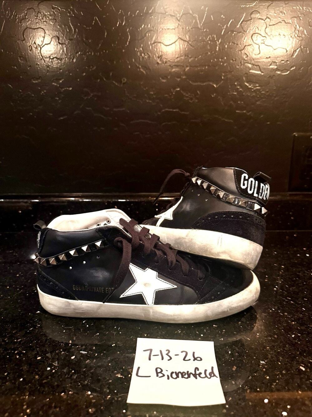 Golden Goose Private Edition Black and White Custom Studded Midstars Size 39